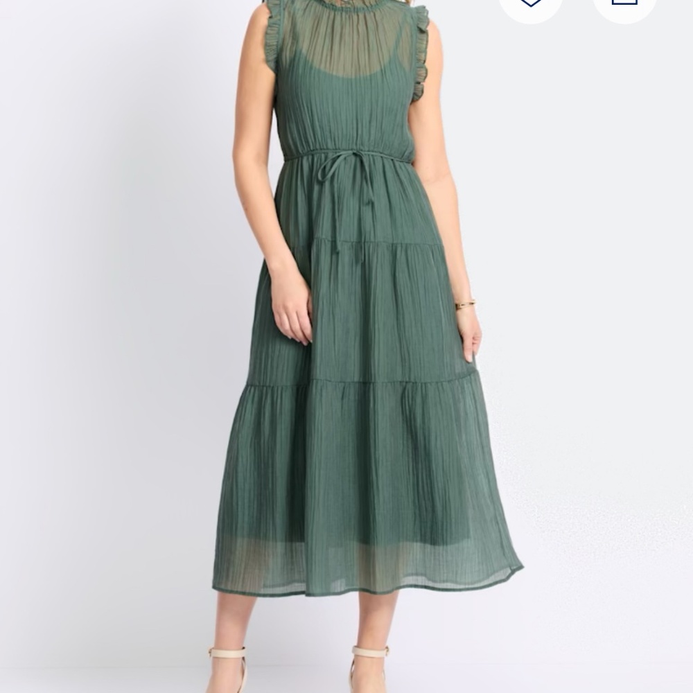 Peasant Midi Dress Nine Britton Sheer Green Tiered Sleeveless Dress Size M NWOT